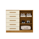 Cômoda de 1,32 com 2 portas e 5 gavetas cor Off-White e Freijó