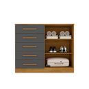 Cômoda de 1,32 com 2 portas e 5 gavetas cor  Grafite e Freijó