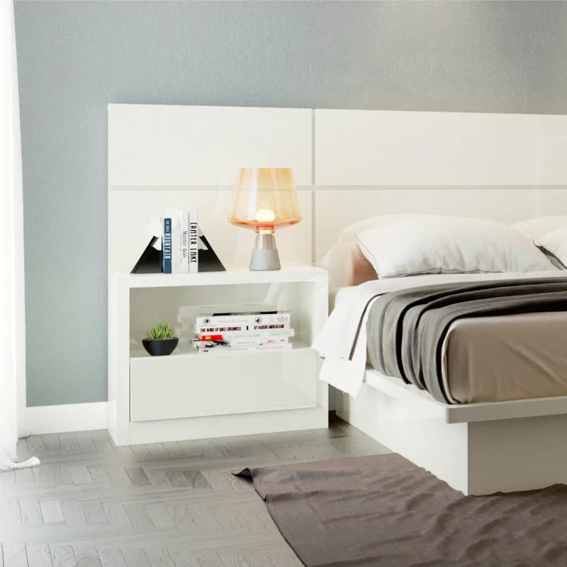 Mesa de cabeceira 100% MDF com uma gaveta Off White